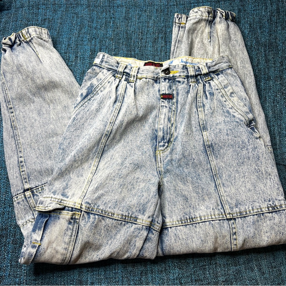 Vintage 80s Maneuvers Air Patrol Acid Wash Jeans AC Slater Style Cargo Denim